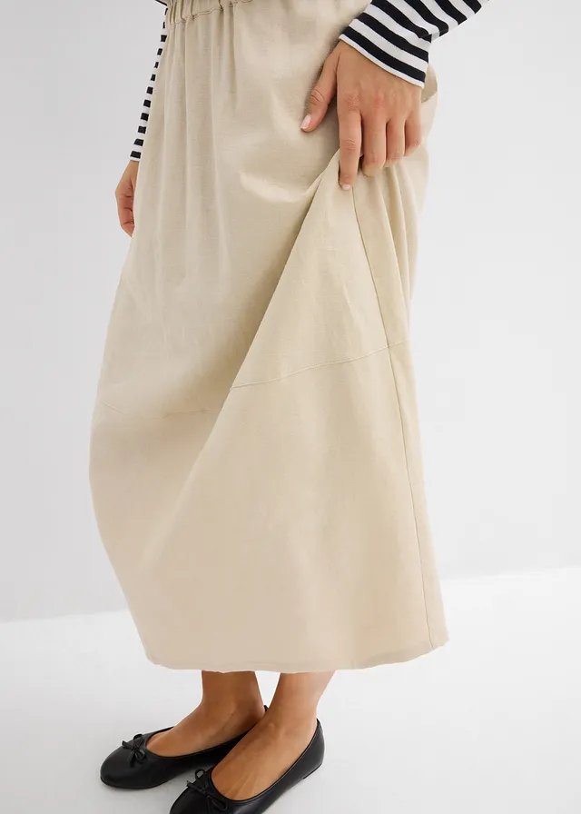 Midirok van lichte linnenmix • lichtsand • product-page.page-title-suffix