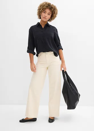 Blouse in een soepele viscosemix, Kleur: zwart