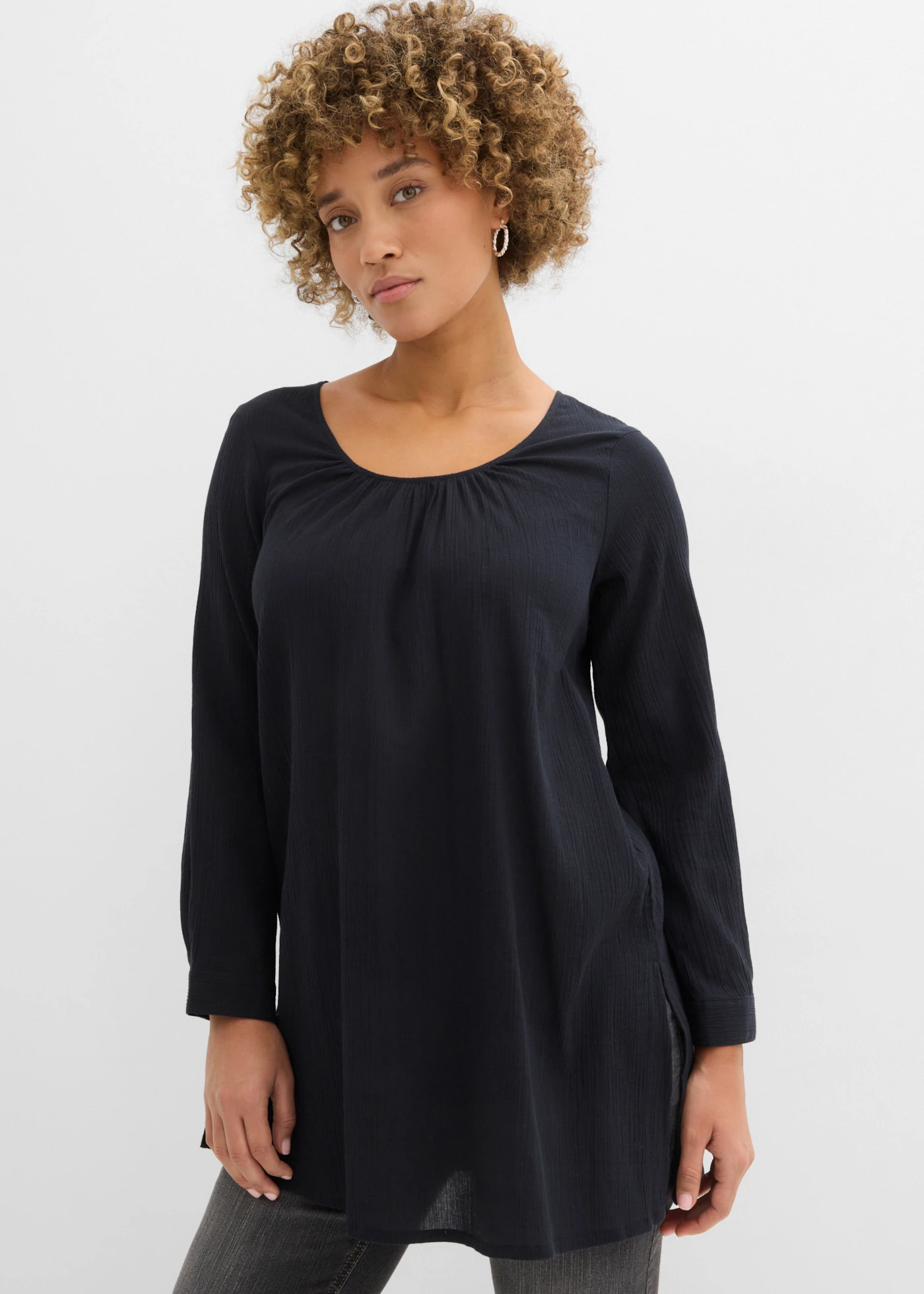 Długa tunika z bawełny • czarny • sklep bonprix