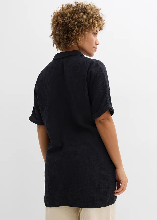 Lange, oversized blouse van mousseline • zwart • product-page.page-title-suffix