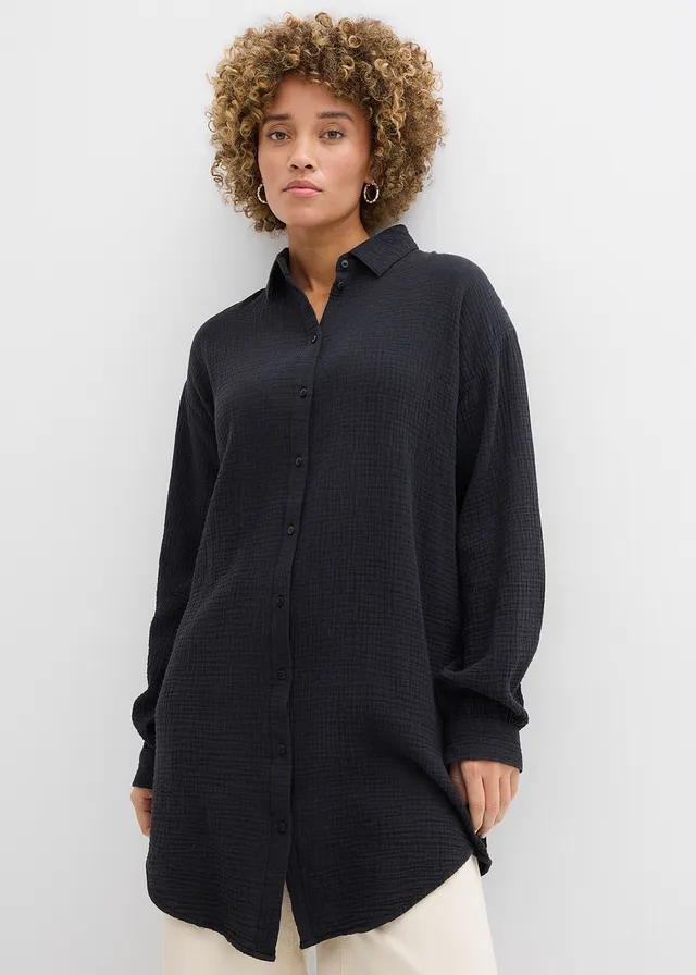 Chemisier en gaze 100% coton • noir • Boutique bonprix
