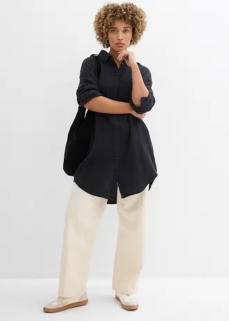 Oversized blouse van mousseline • zwart • bonprix online shop