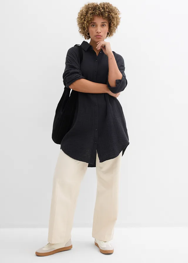 Chemisier en gaze 100% coton • noir • Boutique bonprix