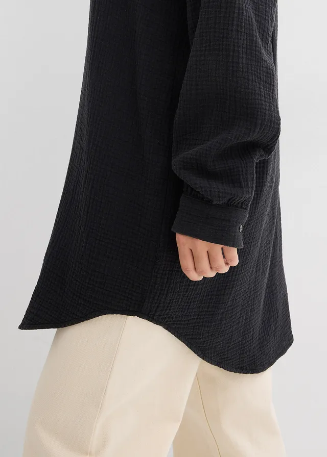 Oversized blouse van mousseline • zwart • product-page.page-title-suffix