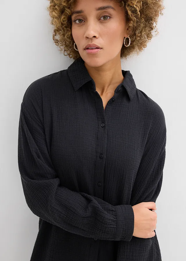 Oversized blouse van mousseline • zwart • product-page.page-title-suffix