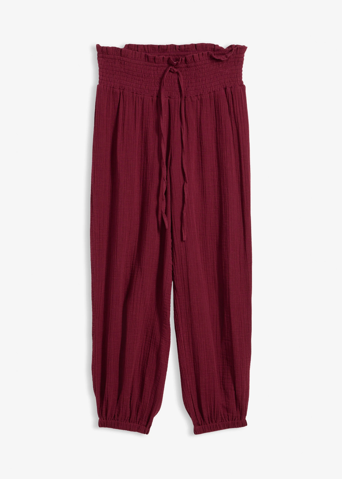 Pantalon en gaze de coton avec ceinture smockée • rouge érable • Boutique bonprix