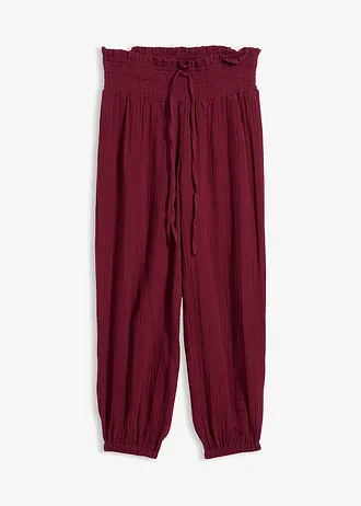 Mousseline broek met gesmokte band • esdoornrood • bonprix online shop