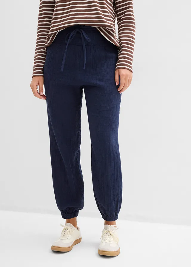 Mousseline broek van puur katoen • donkerblauw • bonprix online shop