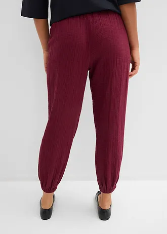Pantalon en gaze de coton avec ceinture smockée, Couleur: rouge érable