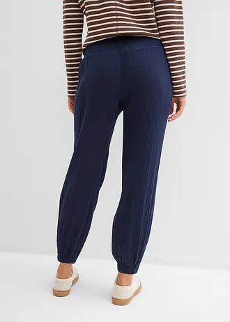 Pantalon en gaze de coton avec ceinture smockée • bleu foncé • Boutique bonprix