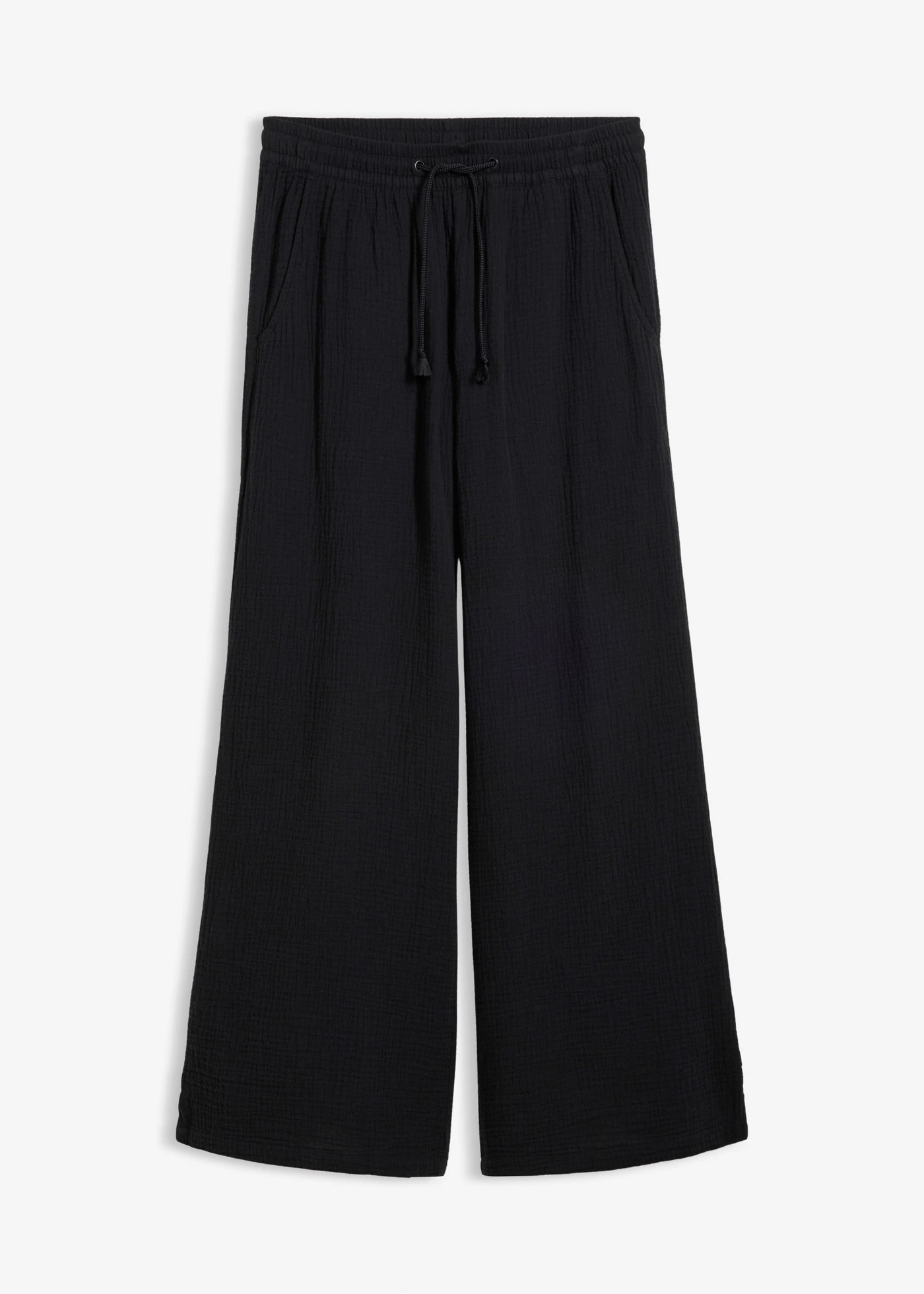 Pantaloni palazzo din muselină vaporoasă • negru • magazin bonprix