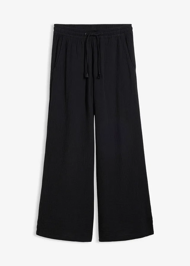 Pantaloni palazzo din muselină vaporoasă • negru • magazin bonprix