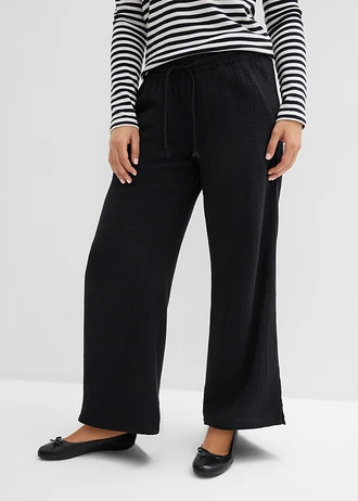 Pantaloni palazzo din muselină vaporoasă • negru • magazin bonprix