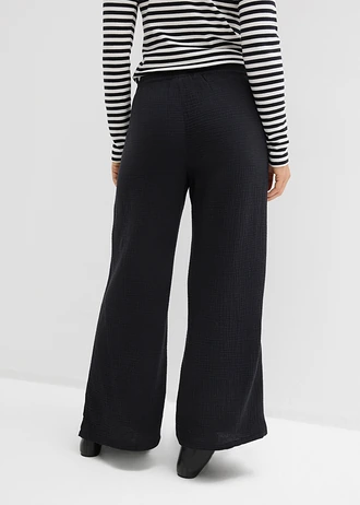 Pantaloni palazzo din muselină vaporoasă • negru • magazin bonprix
