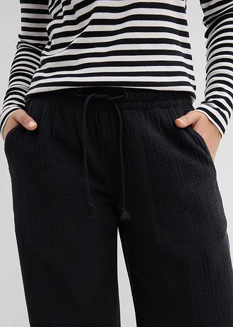 Pantalon palazzo léger en gaze de coton • noir • Boutique bonprix