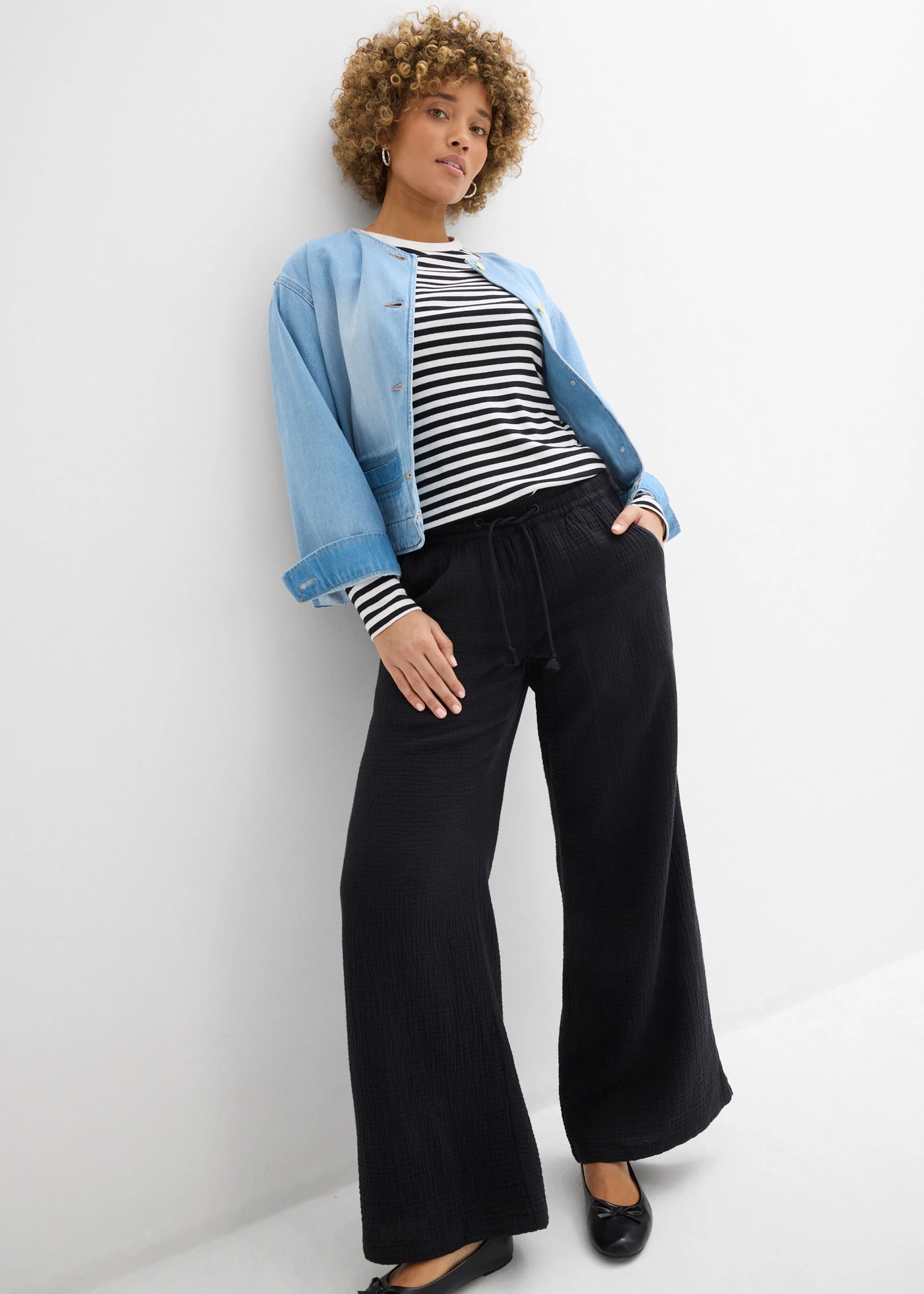 Kalhoty Palazzo ze vzdušného mušelínu • černá • bonprix obchod