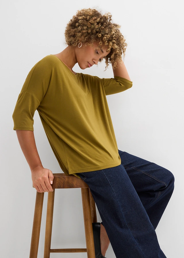 Boxy shirt in een zachte viscosemix • natuurgroen • product-page.page-title-suffix