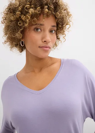 Długi T-shirt z mieszanki wiskozy ze zrównoważonych źródeł • dymny fioletowy • sklep bonprix