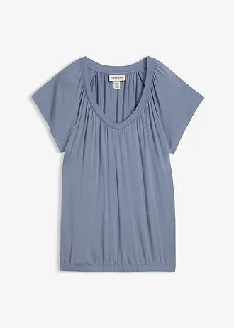 Shirt in een viscosemix, Kleur: rookblauw