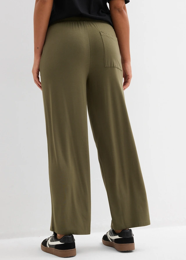 Jersey broek in een soepele viscosemix, Kleur: donkerolijfgroen