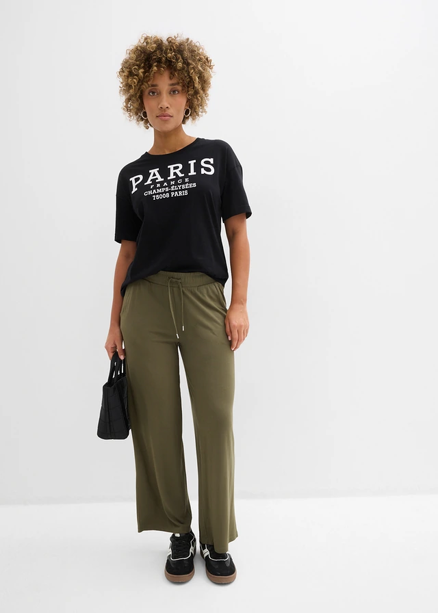 Jersey broek in een soepele viscosemix, Kleur: donkerolijfgroen
