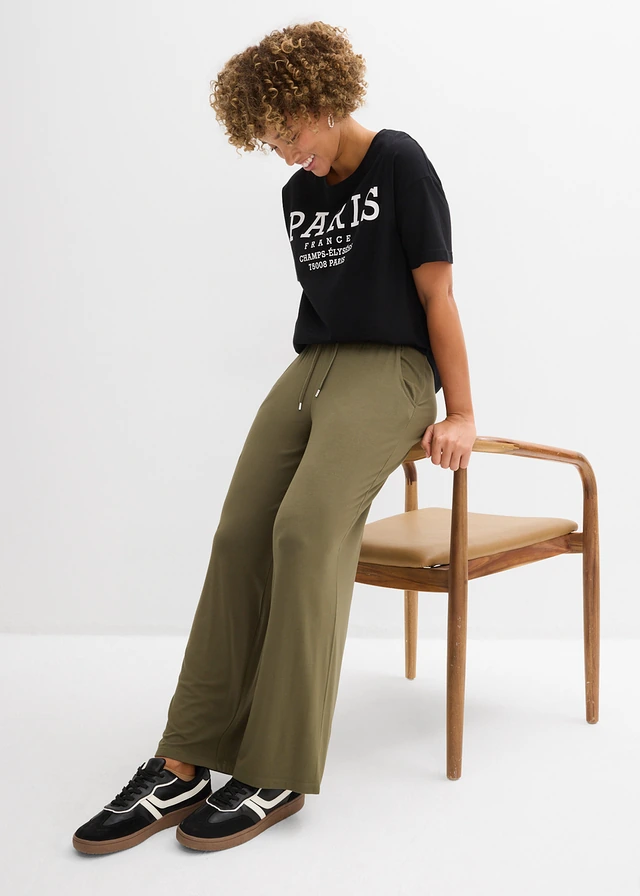 Pantalon fluide en jersey viscose extensible • olive foncé • product-page.page-title-suffix