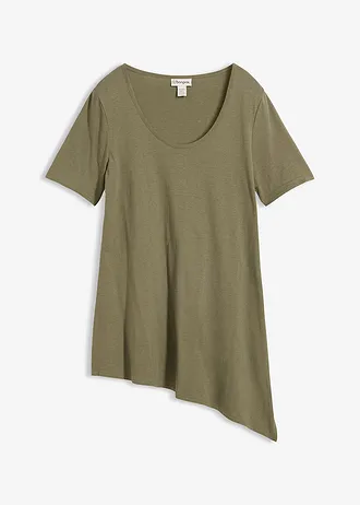 Asymmetrisch longshirt in een katoen-viscosemix • olijfgroen • bonprix online shop