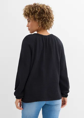 Blouse ample en gaze de coton • noir • Boutique bonprix