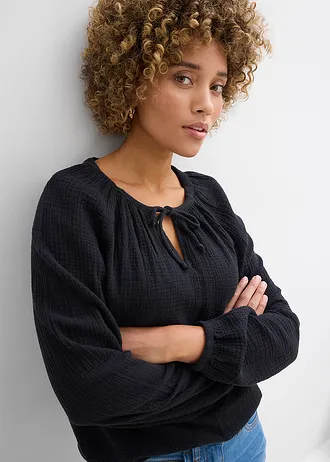 Blouse ample en gaze de coton • noir • Boutique bonprix