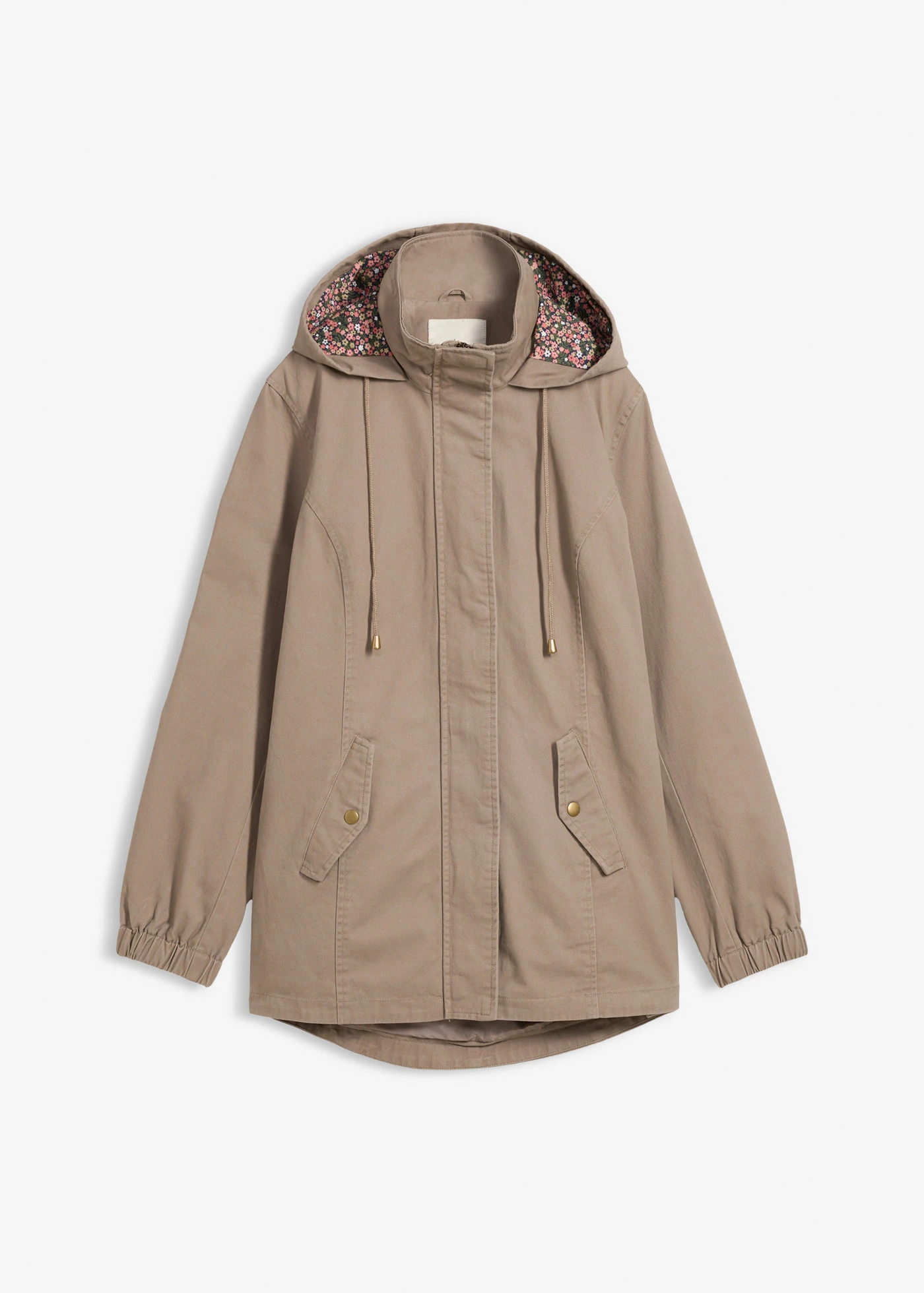 Katoenen tussenparka met gedessineerde capuchon • taupe • bonprix online shop