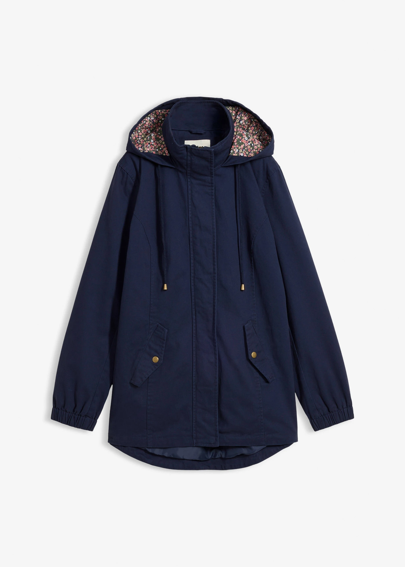 Katoenen tussenparka met gedessineerde capuchon • donkerblauw • bonprix online shop