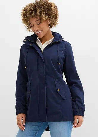 Parka de mi-saison en coton avec capuche imprimée • bleu foncé • Boutique bonprix