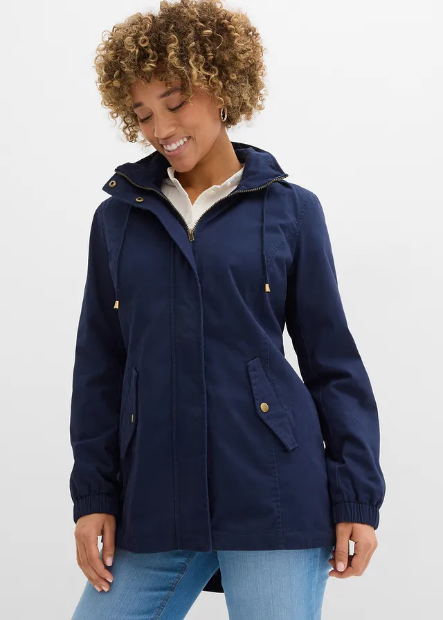 Parka de mi-saison en coton avec capuche imprimée • bleu foncé • product-page.page-title-suffix