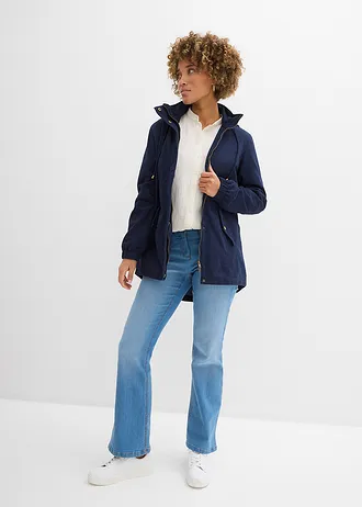 Katoenen tussenparka met gedessineerde capuchon, Kleur: donkerblauw