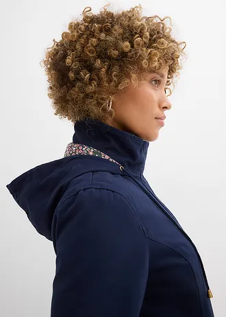Katoenen tussenparka met gedessineerde capuchon • donkerblauw • bonprix online shop