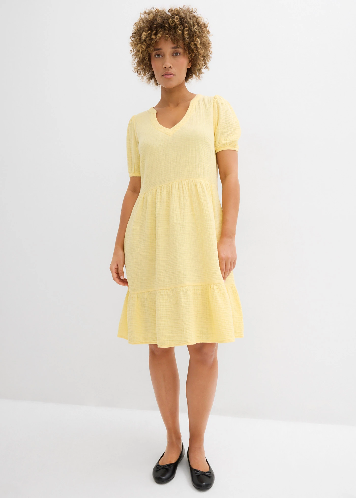 Oversized mousseline jurk van puur katoen • lichtgeel • bonprix online shop