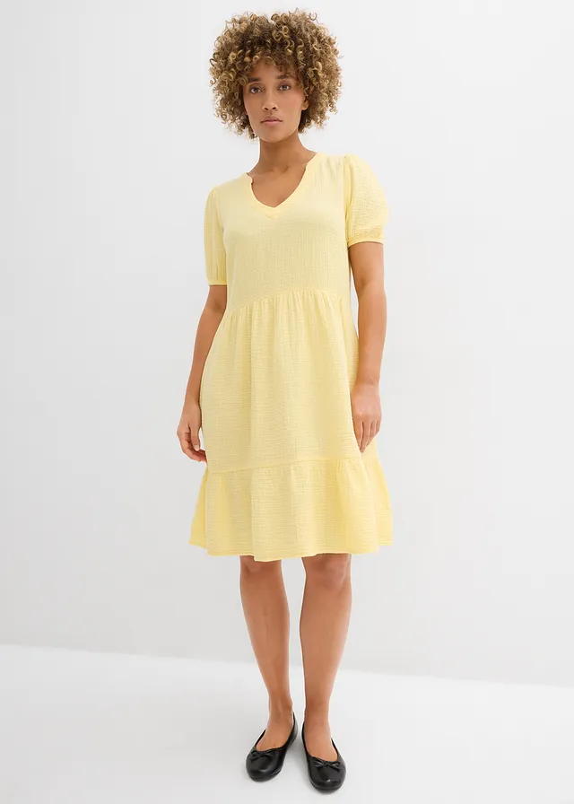 Oversized mousseline jurk van puur katoen • lichtgeel • bonprix online shop