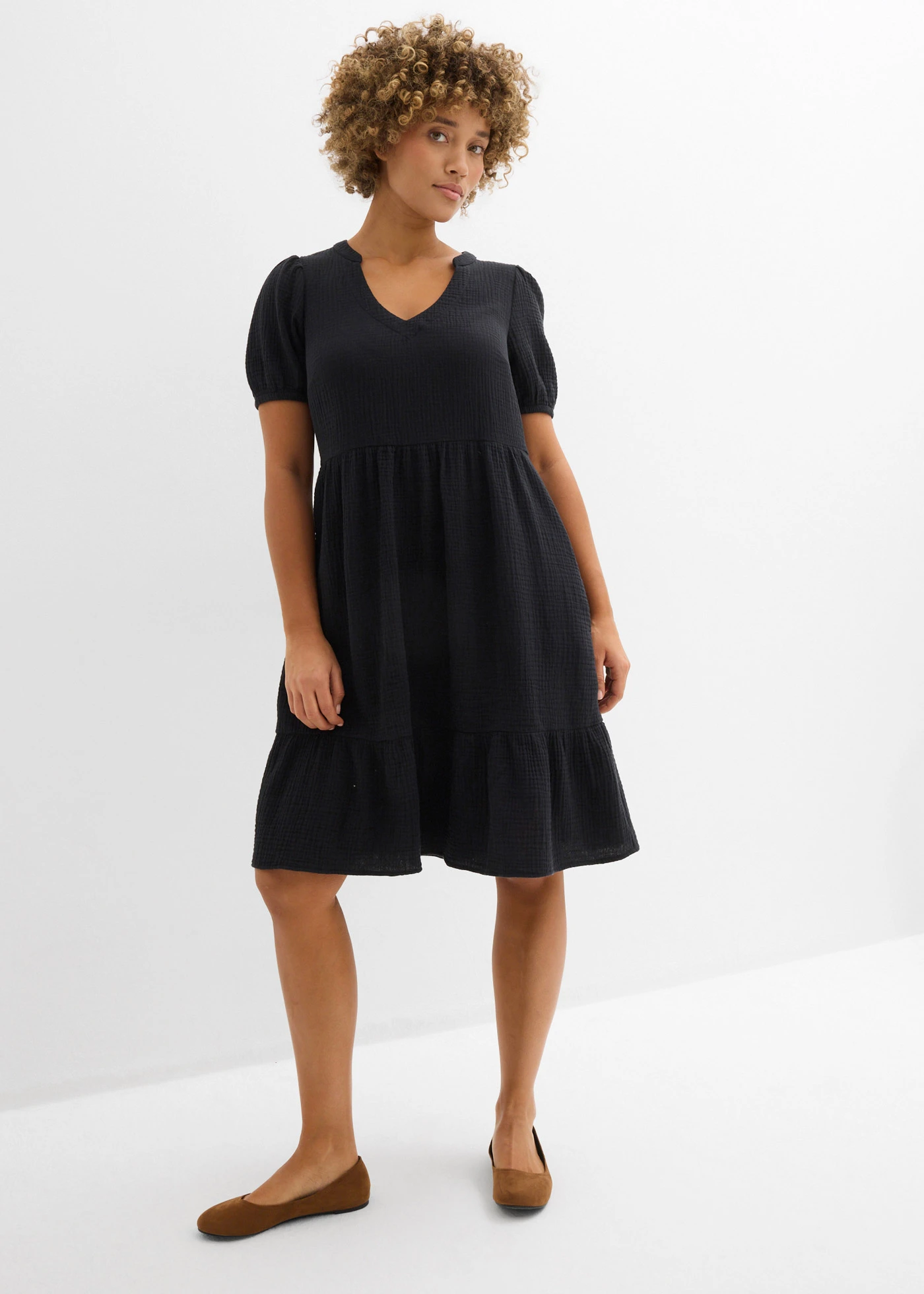Oversized mousseline jurk van puur katoen • zwart • bonprix online shop