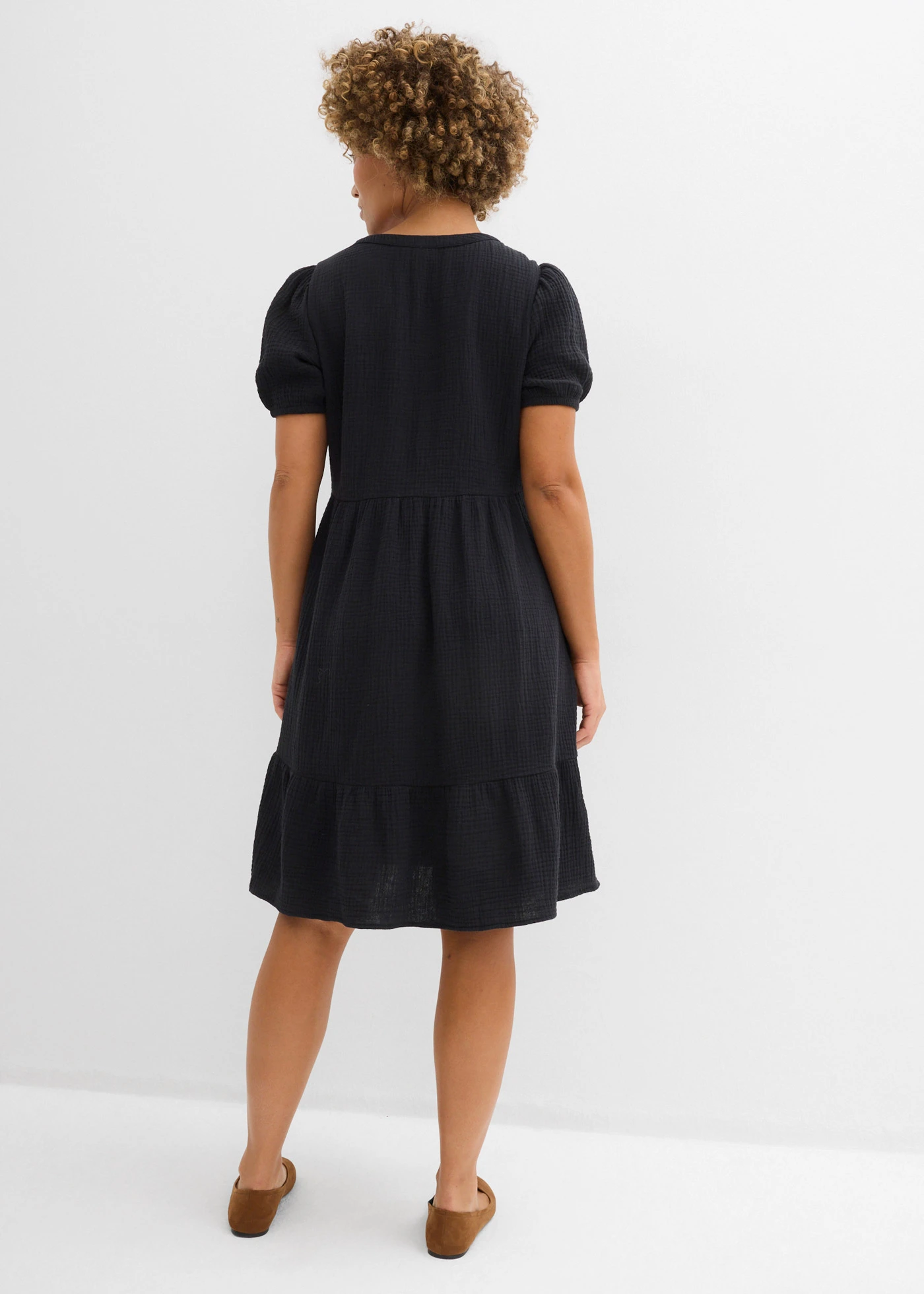 Oversized mousseline jurk van puur katoen • zwart • bonprix online shop