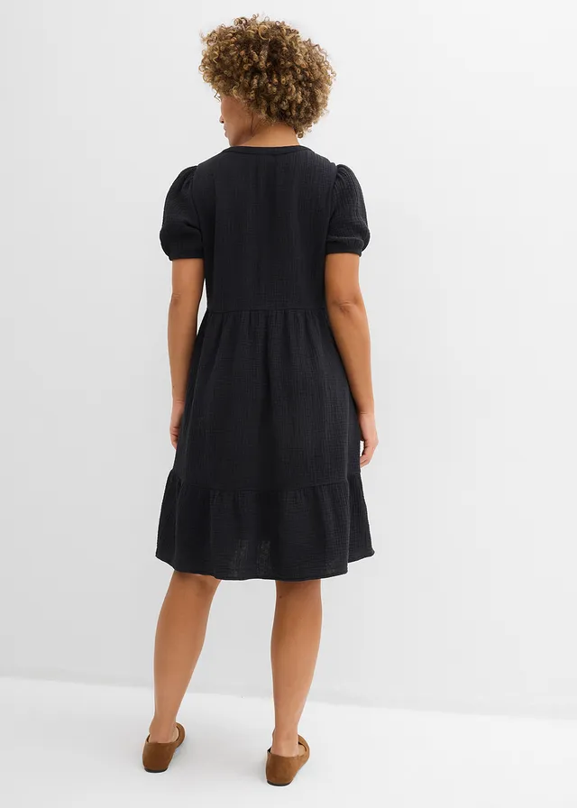Oversized mousseline jurk van puur katoen • zwart • bonprix online shop