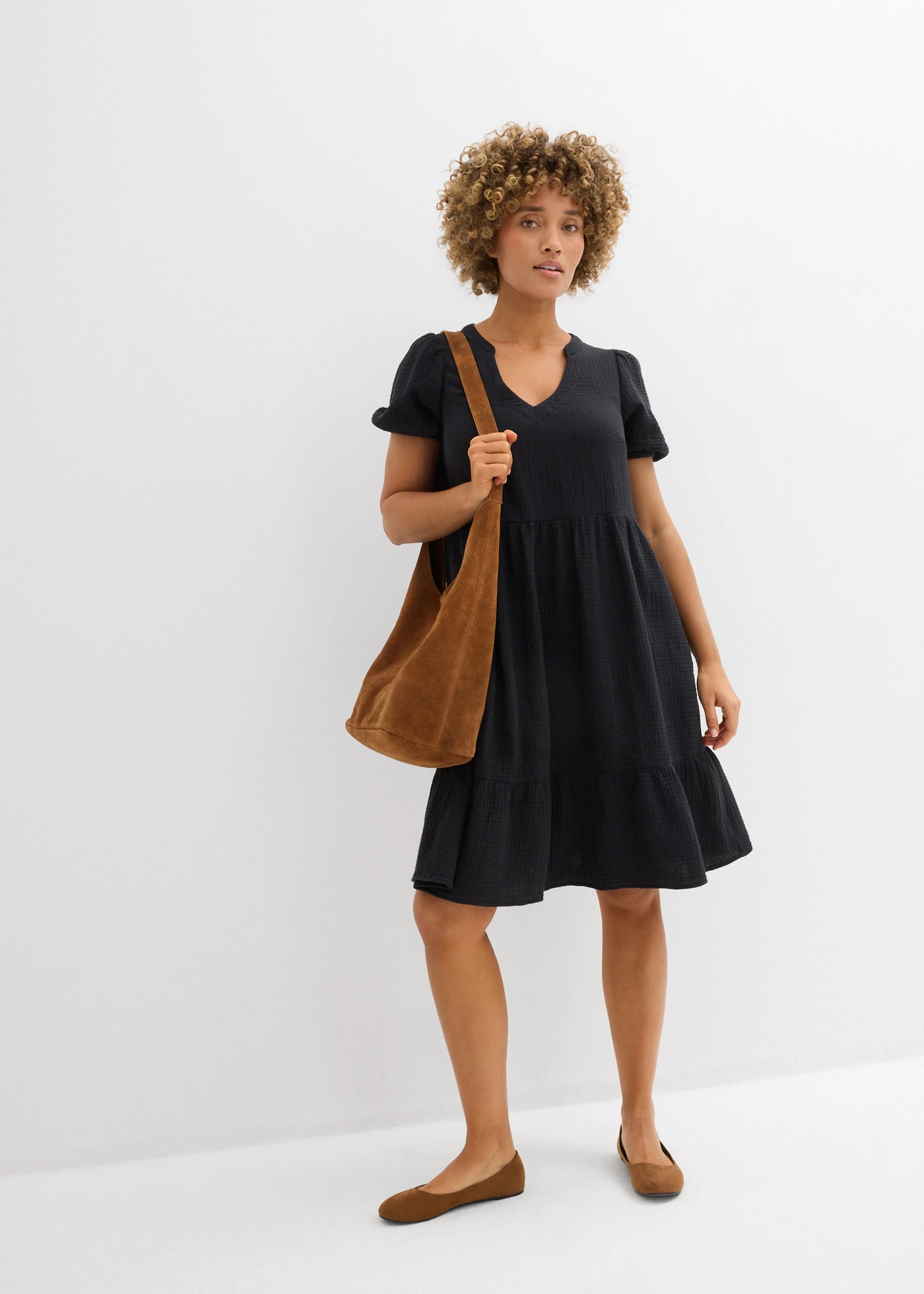 Oversized mousseline jurk van puur katoen • zwart • bonprix online shop