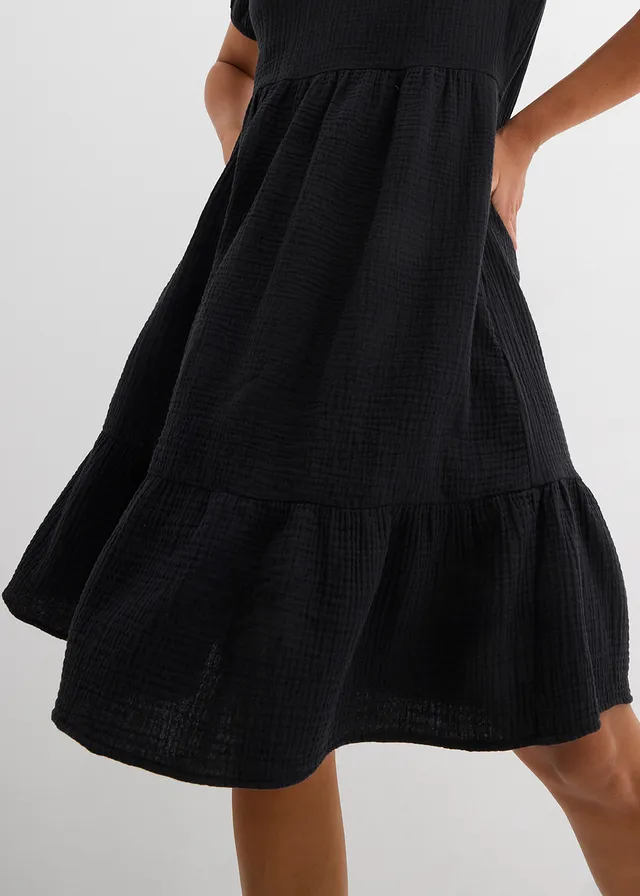 Oversized mousseline jurk van puur katoen • zwart • bonprix online shop