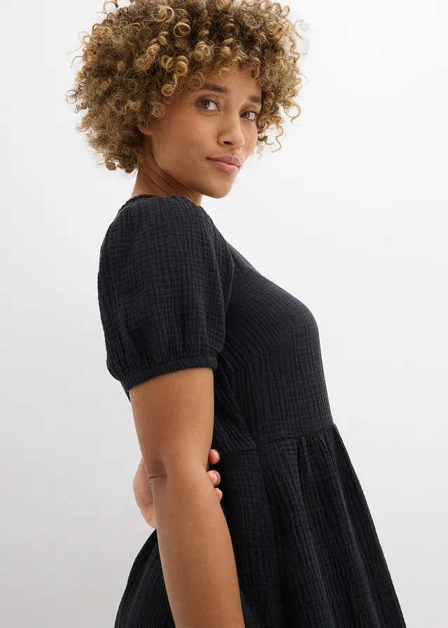 Oversized mousseline jurk van puur katoen • zwart • bonprix online shop