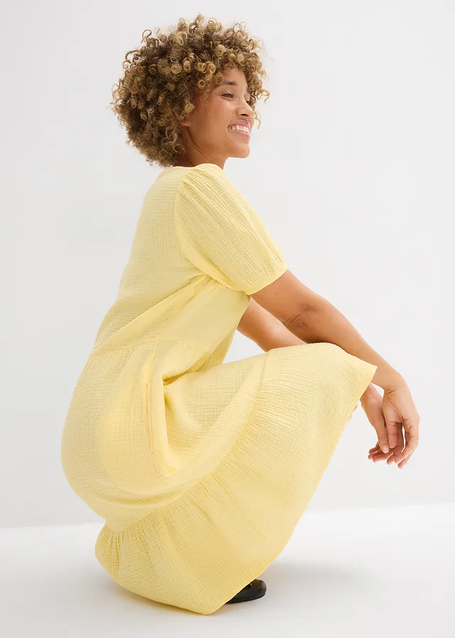 Oversized mousseline jurk van puur katoen • lichtgeel • bonprix online shop