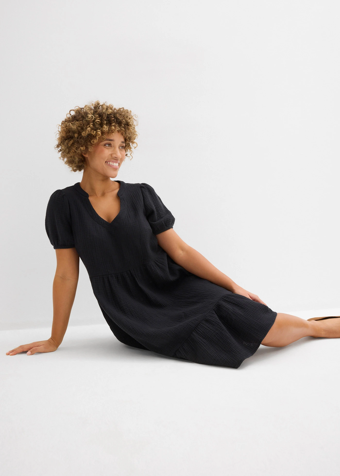 Oversized mousseline jurk van puur katoen • zwart • bonprix online shop