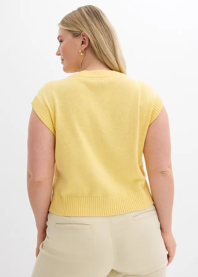 Gilet sans manches en maille, Couleur: jaune clair