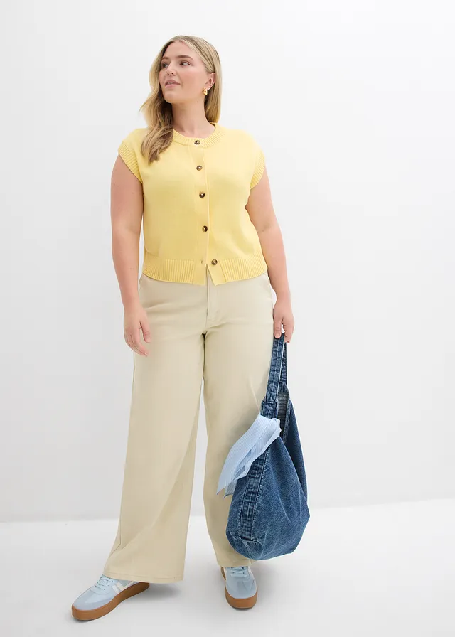 Gilet sans manches en maille, Couleur: jaune clair