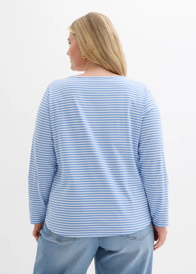 Longsleeve van puur katoen, Kleur: middenblauw-wit gestreept