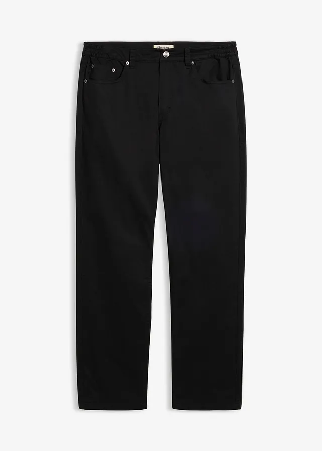 Pantalon loose et extensible à taille élastiquée, droit, Couleur: noir