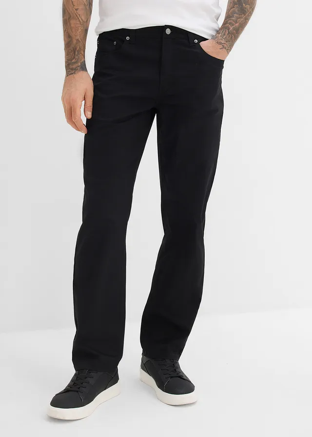 Pantalon loose et extensible à taille élastiquée, droit, Couleur: noir